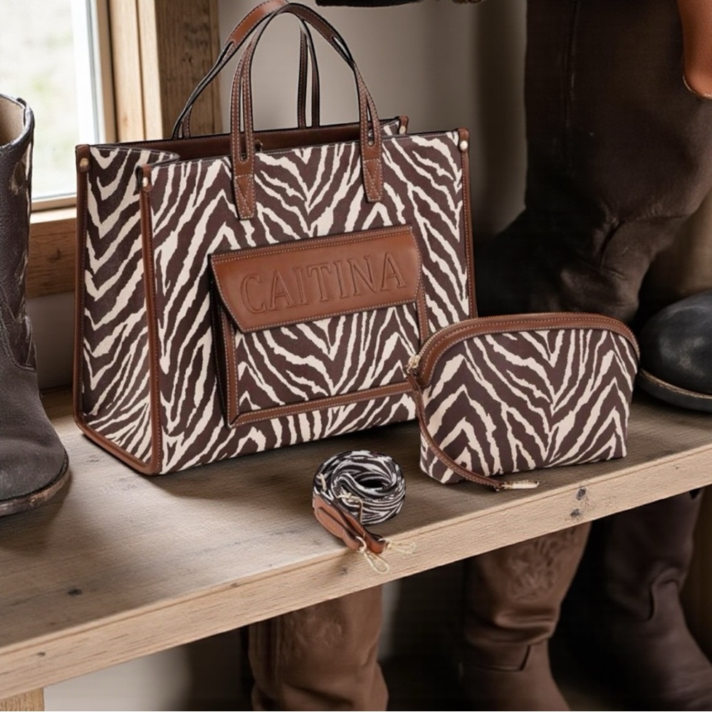 NWT Brown Zebra Print Women's Bag Set